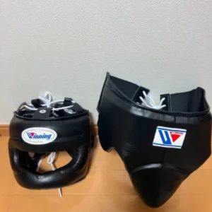 🥊 Winning Boxing Headgear FG-5000 & Cup Protector CPS-500 Set — Black (Size M) | NEW
