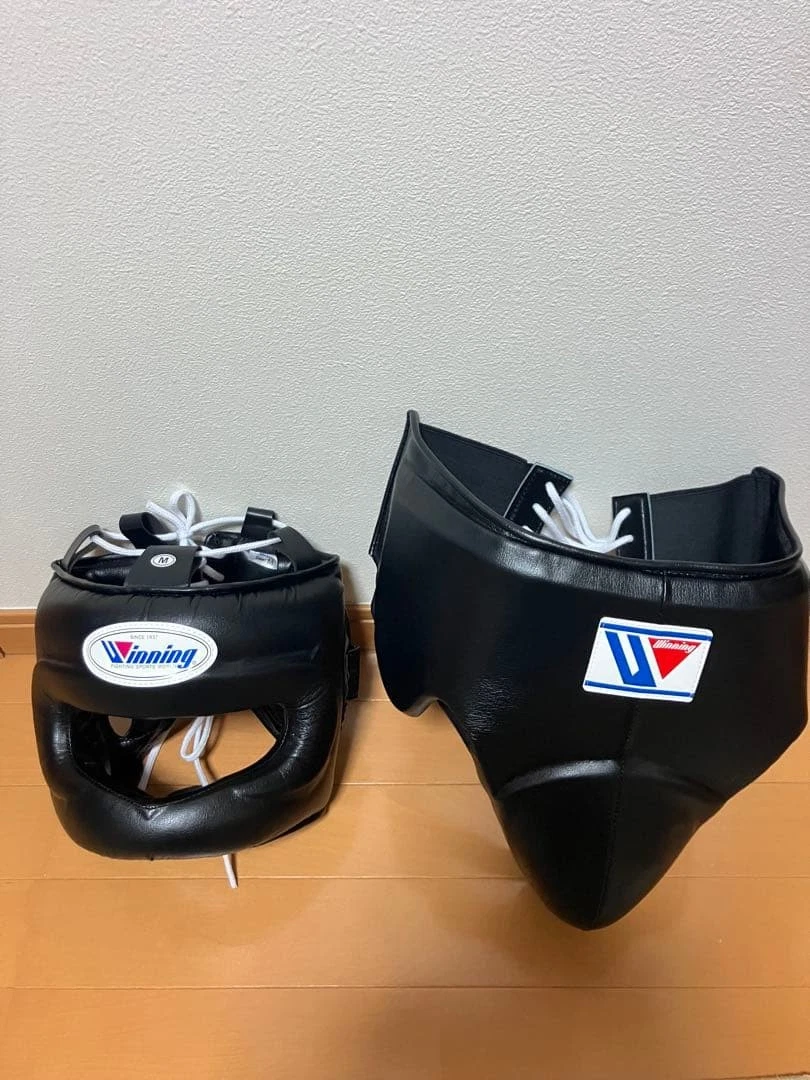 🥊 Winning Boxing Headgear FG-5000 & Cup Protector CPS-500 Set — Black (Size M) | NEW